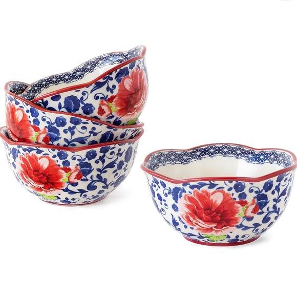 💐The Pioneer Woman Heritage Rose Cobalt Blue Soup Bowls Set of 4 - Picture 12 of 12